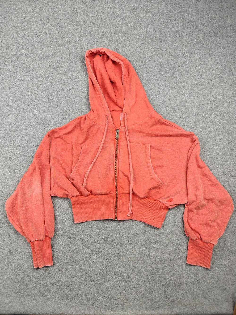 Free People Movement Hoodie Womens Medium Orange Cropped Full Zip Hooded Relaxed